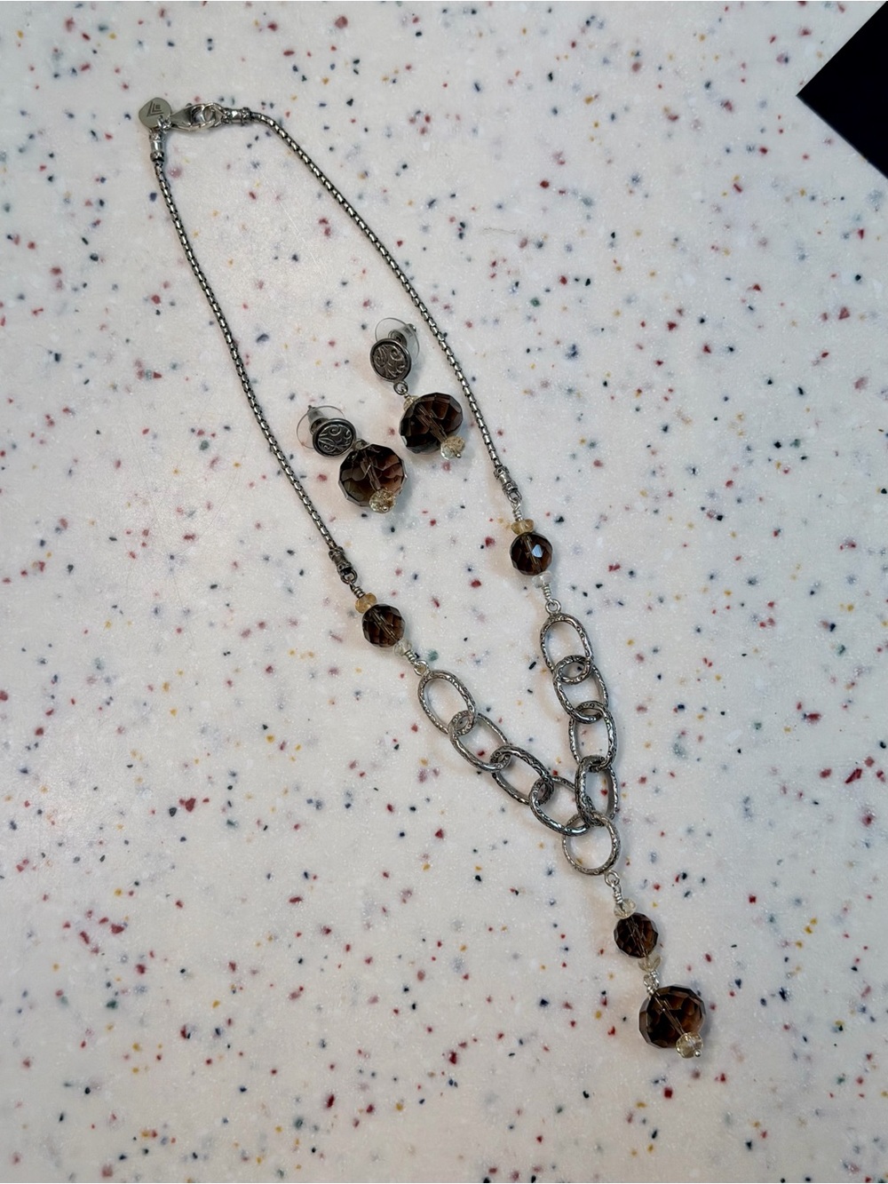 Silpada Silver Necklace and Brown Faceted Bead Earrings Set